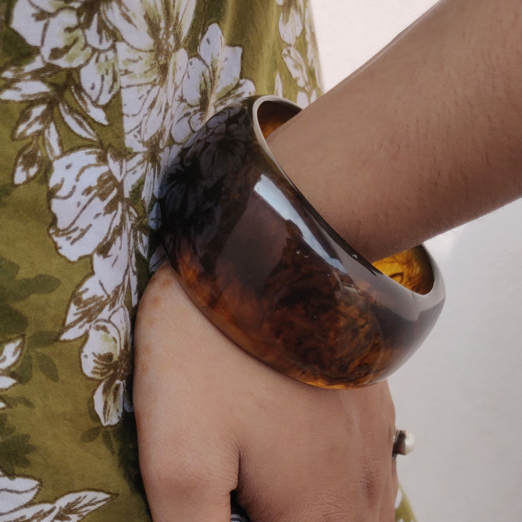 Mish Brown Resin Kada - Handcrafted Marbleized Bangle for Women & Girls