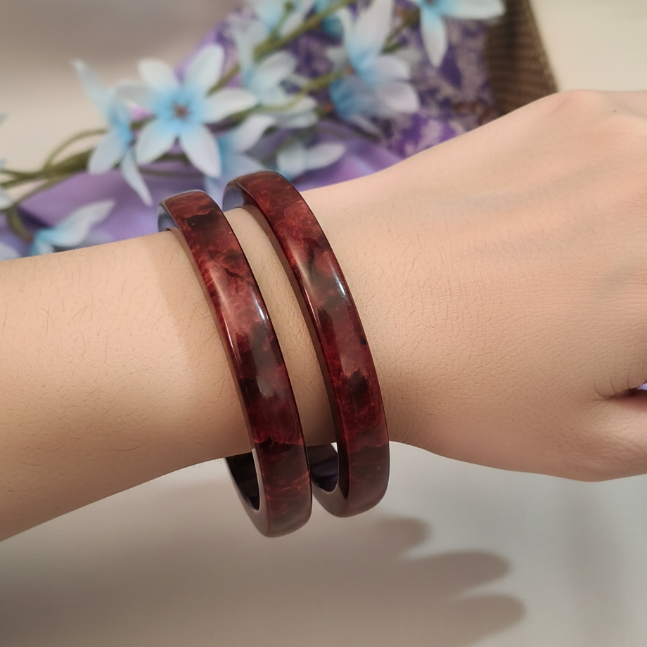 Miraya Resin Bangle Set – Handcrafted Marbled Bangles in Maroon Color | Set of Two