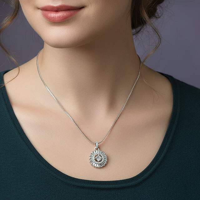Ayra Mini American Diamond Round Pendant for Girls & Women
