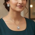 Eman American Diamond Silver Pendant Set with Earrings