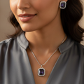 Zena Purple American Diamond CZ Pendant with Earrings