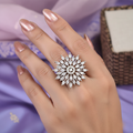 Aleiza Adjustable Silver AD CZ Floral Ring