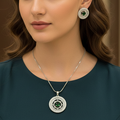 Hiba Green Stone American Diamond Pendant Set