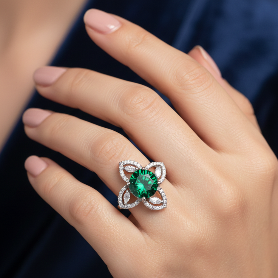 Ruhaina Adjustable American Diamond CZ Floral Ring