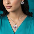 Laiba Red American Diamond Pendant Set with Earrings