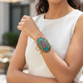 Qala Tibetan Kada – Handcrafted Tribal Cuff with Blue &amp; Gold Lac Mosaic