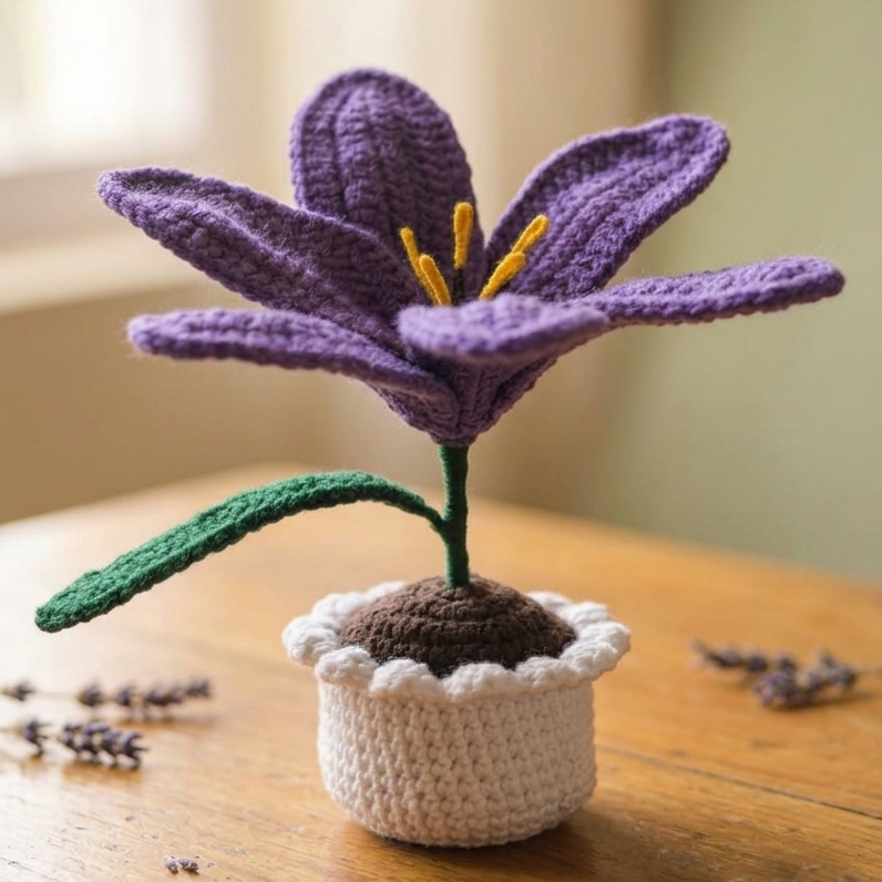 Handmade Crochet Lily Flower with Flower Pot