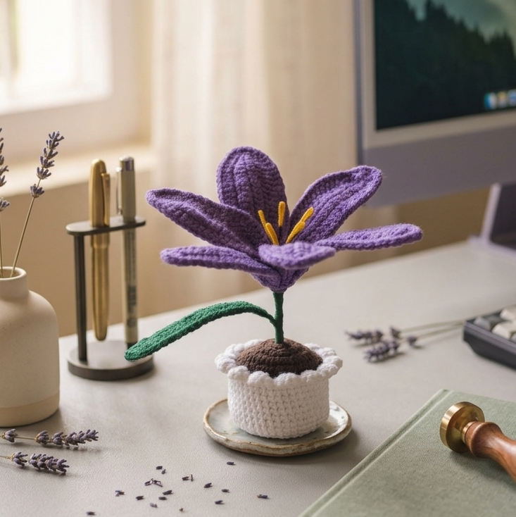 Handmade Crochet Lily Flower with Flower Pot