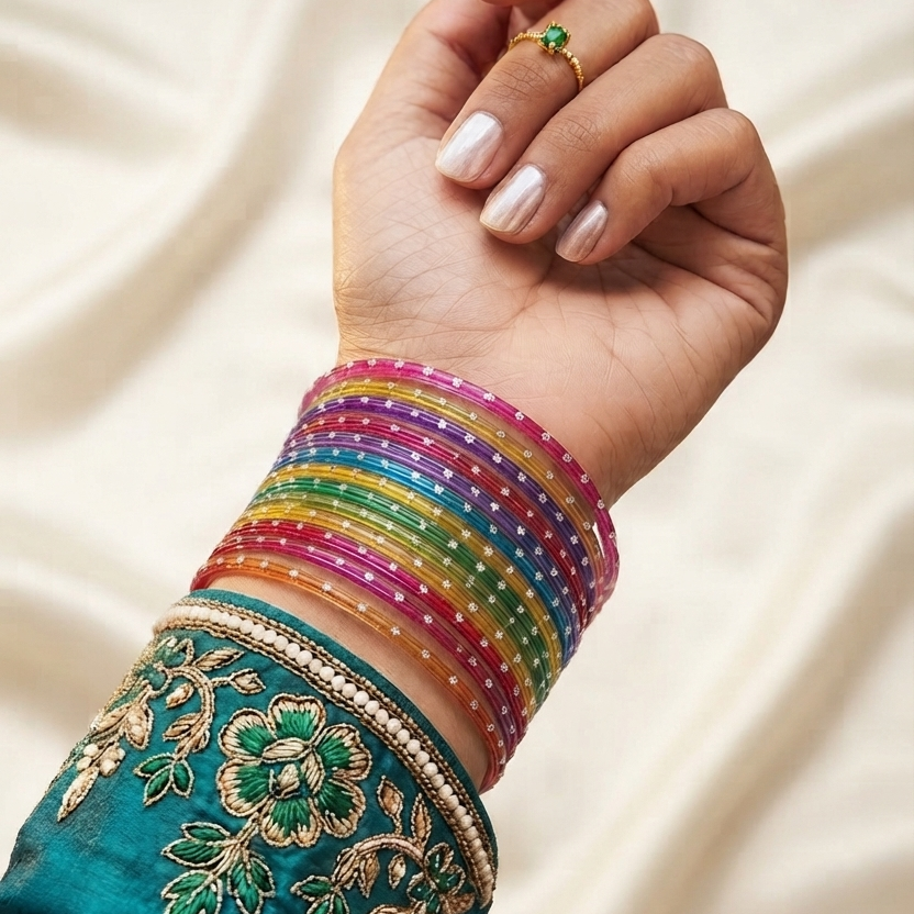 Noorin Set of 8 Multicolor Rain Drop Glass Bangles