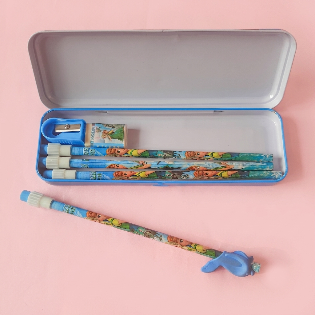 Frozen Disney-Themed Kids Stationery Set with Metal Pencil Box – Perfect for School &amp; Drawing