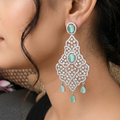 Vanya Teal & Silver American Diamonds AD Earrings