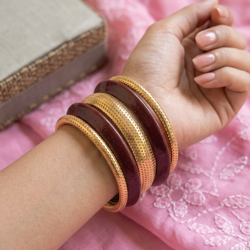 Aira Wooden & Metal Bangle Stack | Set of 5