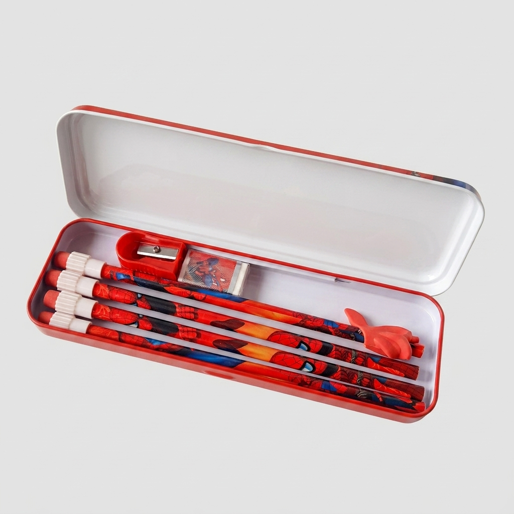 Spider-Man Kids Stationery Set with Metal Pencil Box – School Essentials Kit for Students