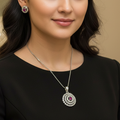 Hira American Diamond CZ Pendant Set with Stud Earrings for Girls & Women