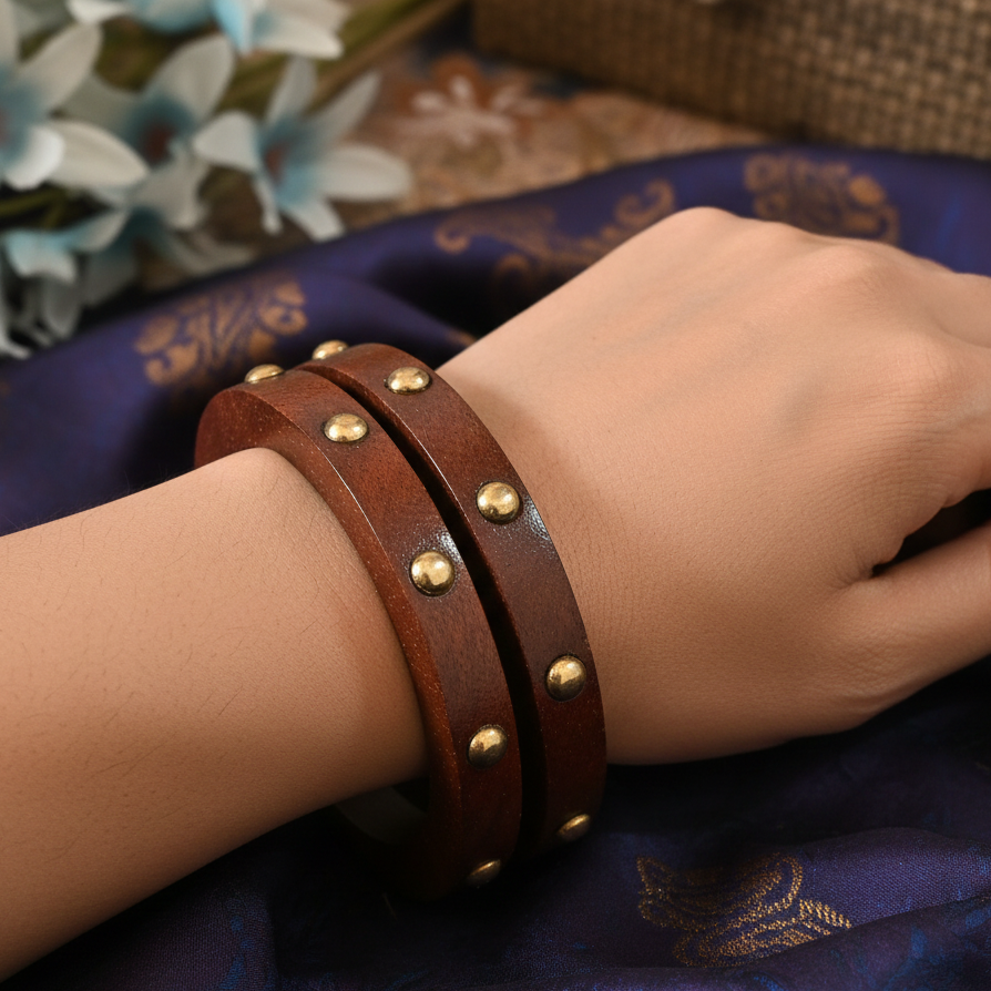 Tarang Wooden Bangle Set – Handcrafted Sustainable Wood Bangles with Gold Accents | Set of Two Bangles
