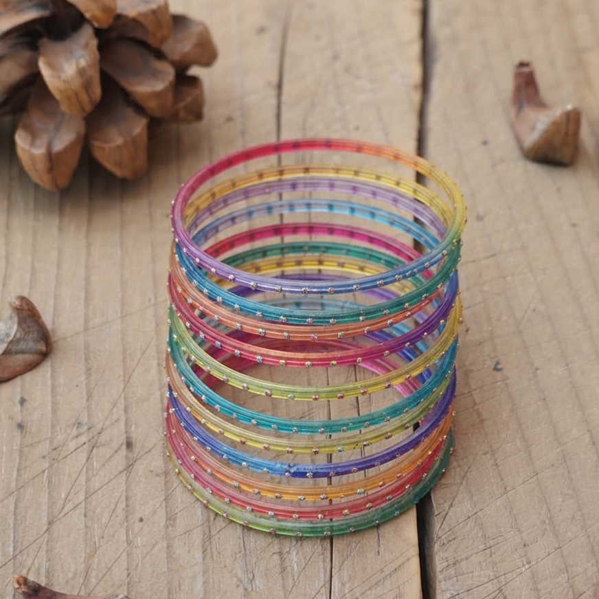Noorin Set of 8 Multicolor Rain Drop Glass Bangles