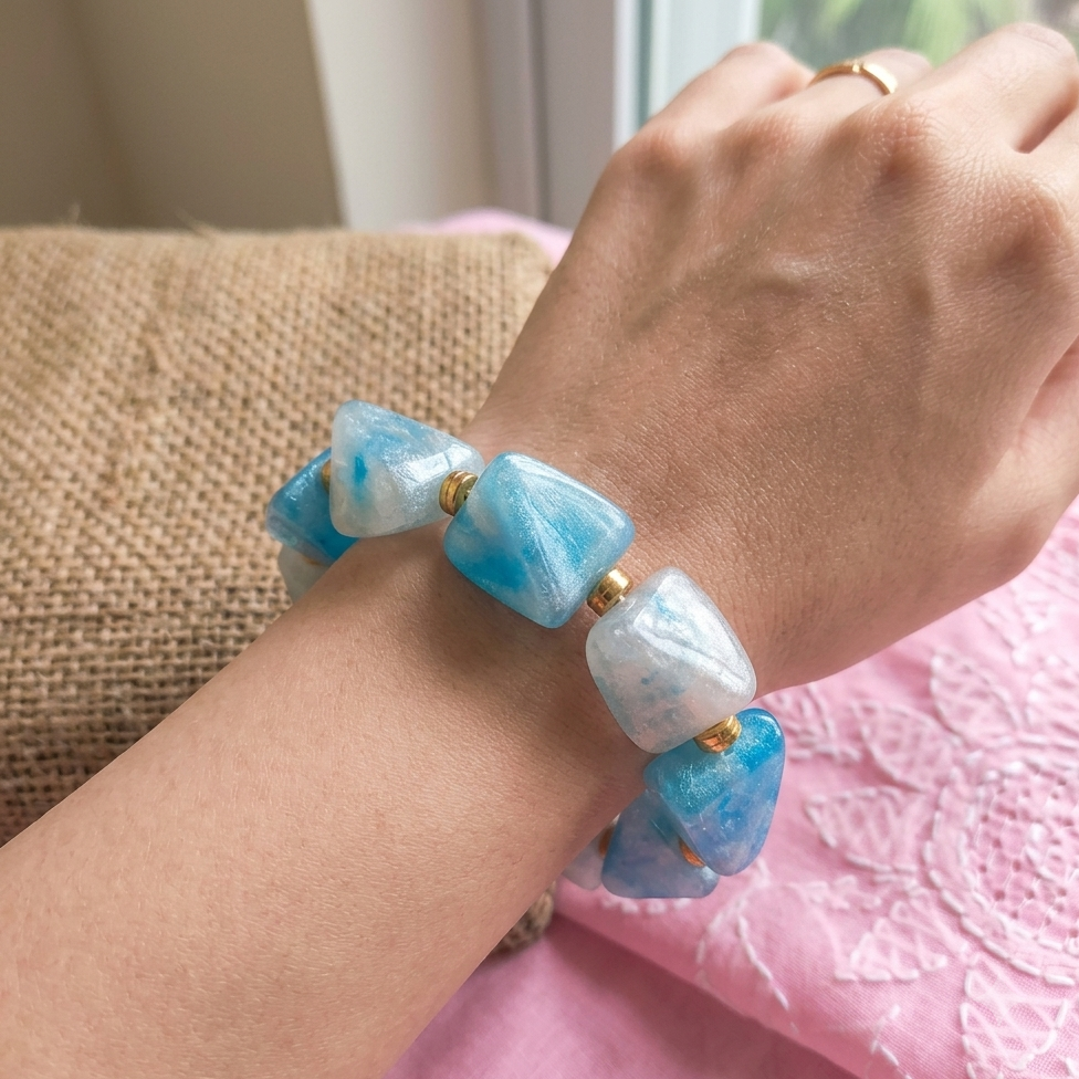 Roohi Lightweight Resin Bracelet with Golden Beads | Chunky Handmade Resin Bracelets for Women & Girls