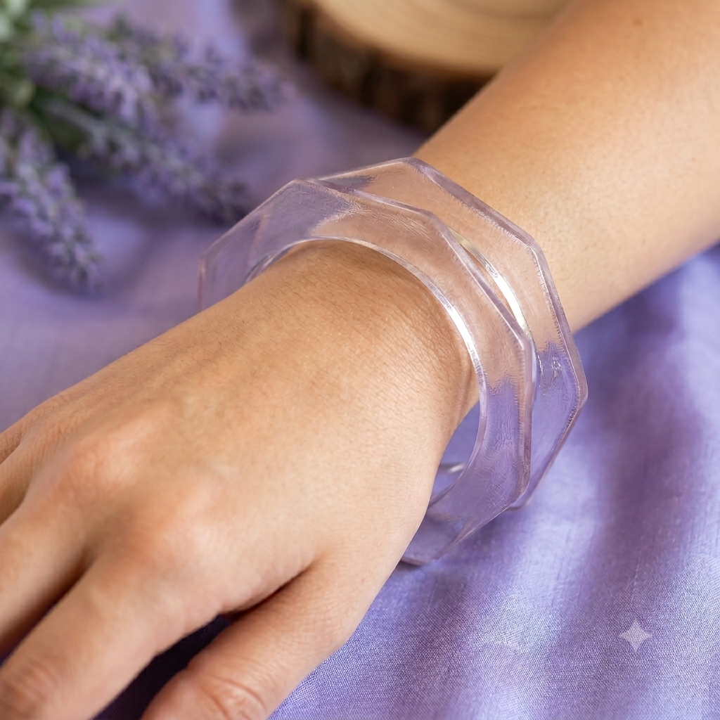 Zoya Resin Bangle Set - Geometric Hexagonal Design with Glossy Finish | Set of Two Jelly Bangles