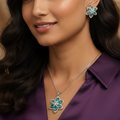 Lubna American Diamond CZ Floral Pendant Set with Earrings