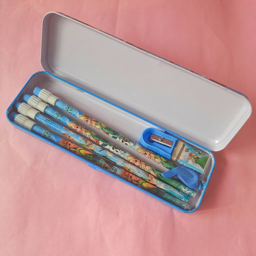 Frozen Disney-Themed Kids Stationery Set with Metal Pencil Box – Perfect for School &amp; Drawing