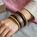 Mehran Black & Golden Wooden & Metal Bangle Stacks