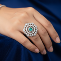 Samira American Diamond CZ Silver & Teal Ring