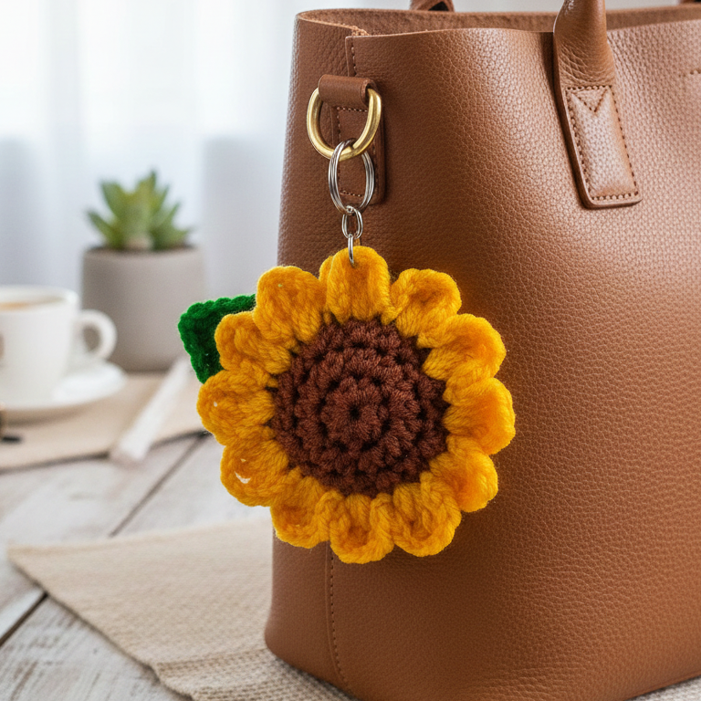 Handmade Sunflower Crochet Keychain & Bag Charm