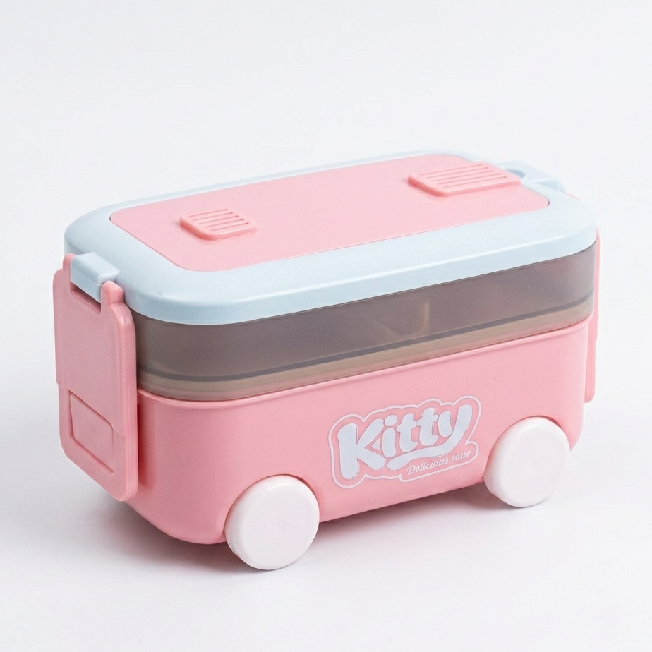 Cute Cartoon Car/Bus Shape Lunch Box with Spoon & Fork for Kids | Tiffn Boxes for School
