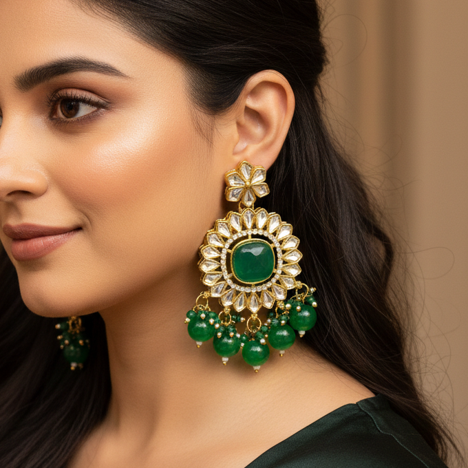 Khushi Kundan Earrings | Statement Kundan Earrings for Weddings & Fetsive Season