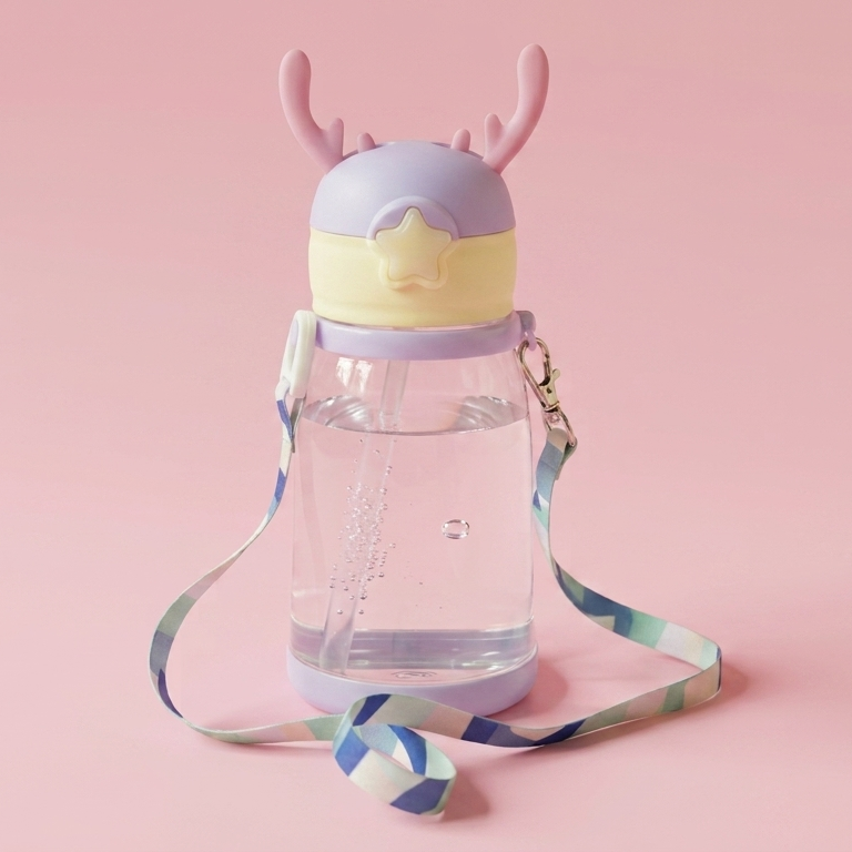Cute Purple Color Deer Kids Water Bottle with Straw – BPA-Free, Leakproof Lightweight Water Bottles for Kids (Copy)