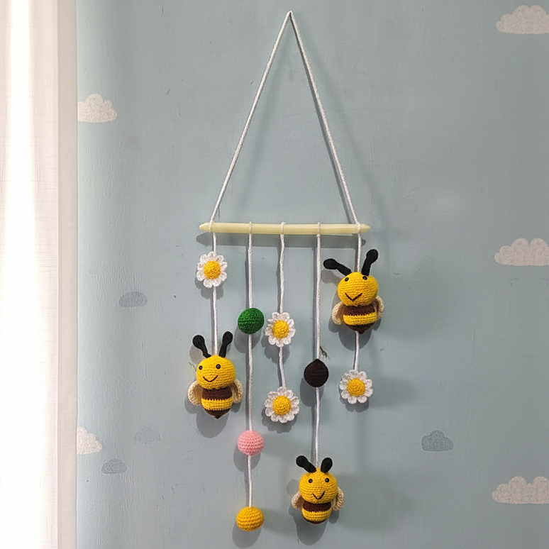 Handmade Bee and Flower Crochet Wall Hanging