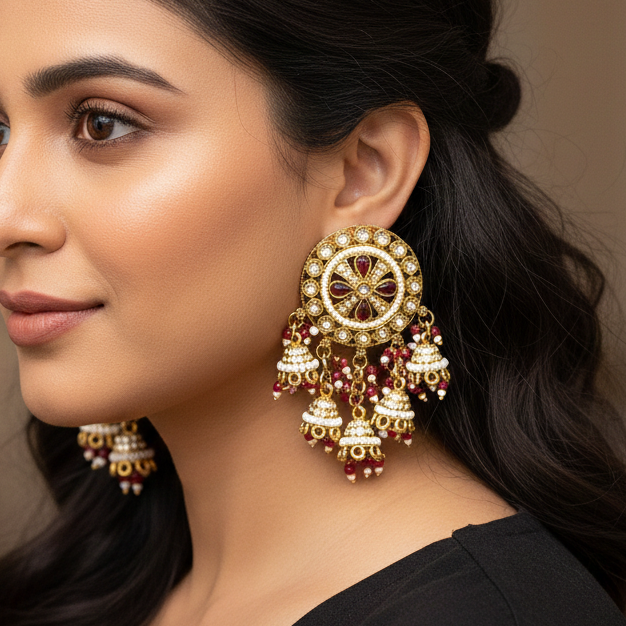 Lalima Handcrafted Chandbali Jhumka Earrings with Jhumkis | Ethnic Statement Jewelry