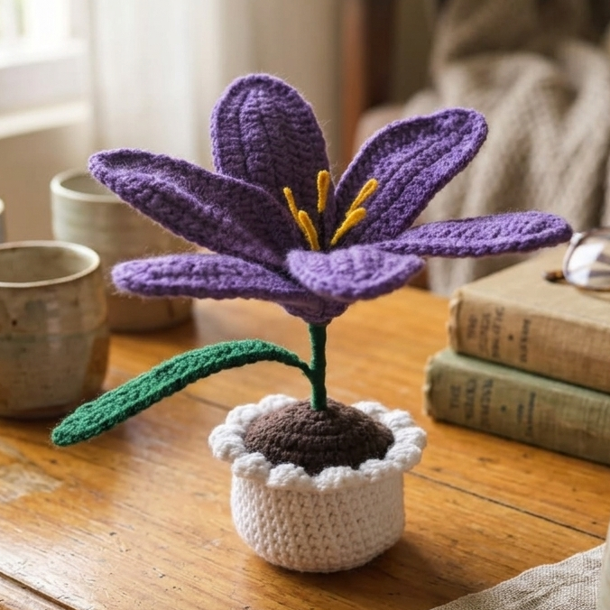 Handmade Crochet Lily Flower with Flower Pot