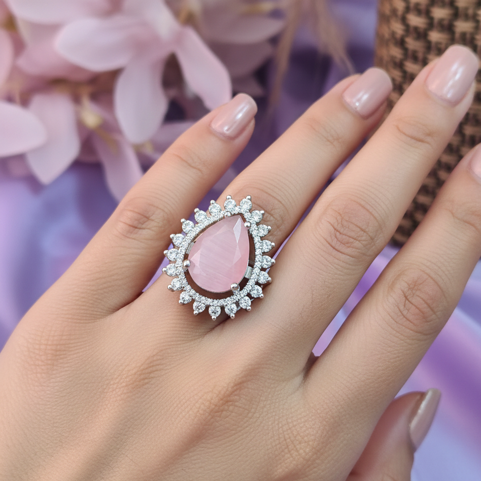 Shradhha Adjustable AD CZ Pink Stone Ring