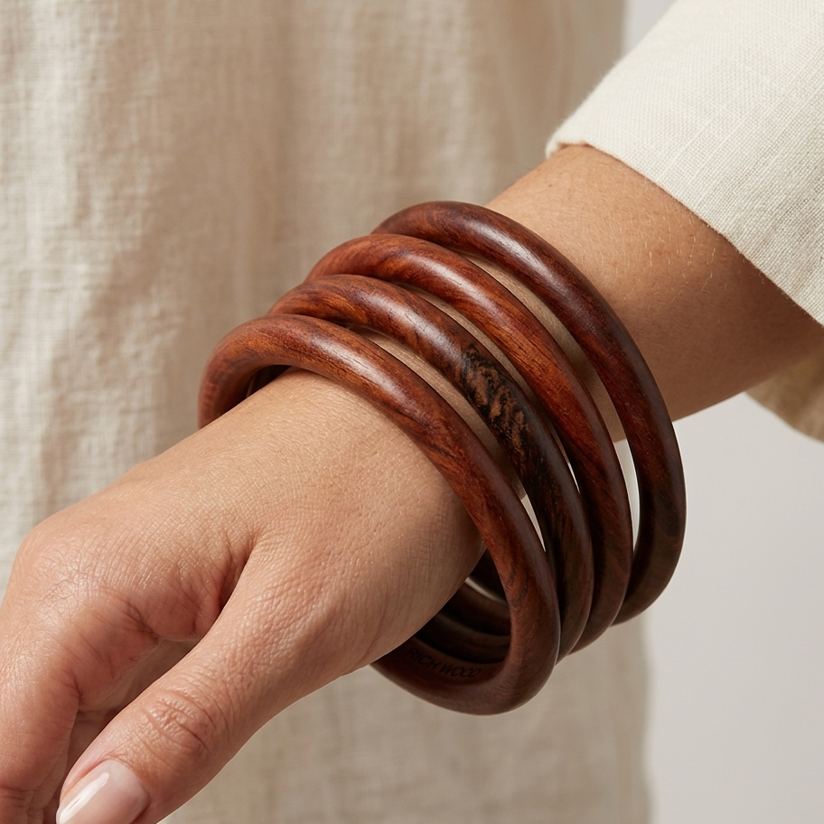 Noorani Handcrafted Wooden Bangle Set | Handmade Set of Four Bangles