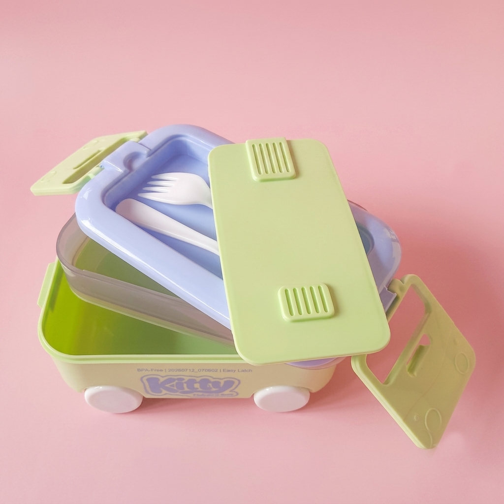 Cute Cartoon Car/Bus Shape Lunch Box with Spoon & Fork for Kids | Tiffn Boxes for School