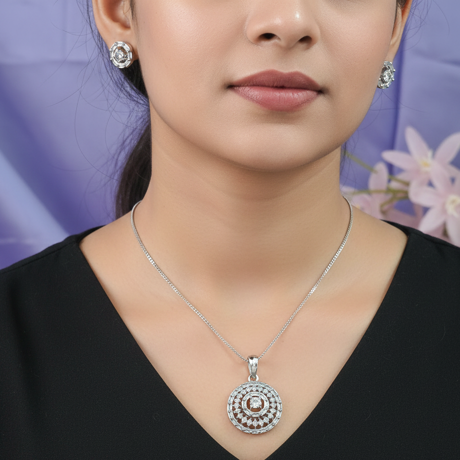 Hira American Diamond CZ Pendant Set with Stud Earrings for Girls & Women