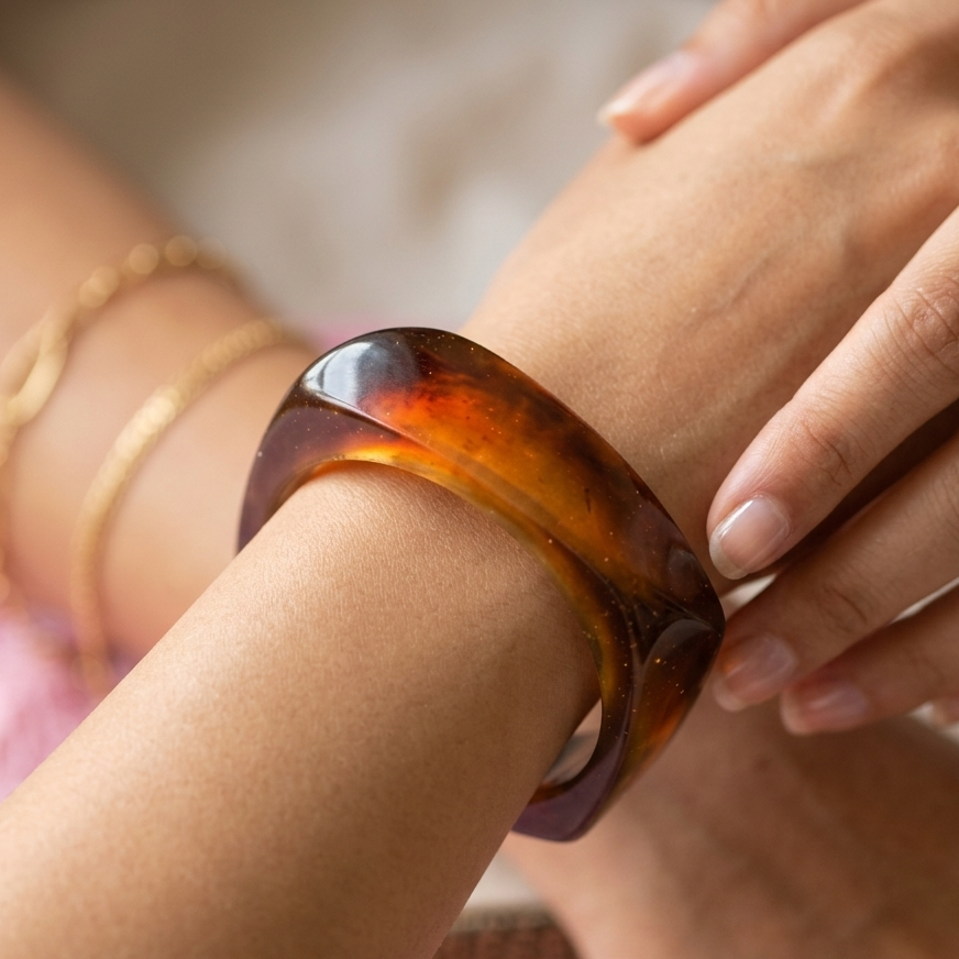 Almas Dark Brown Marbelled Resin Bangle