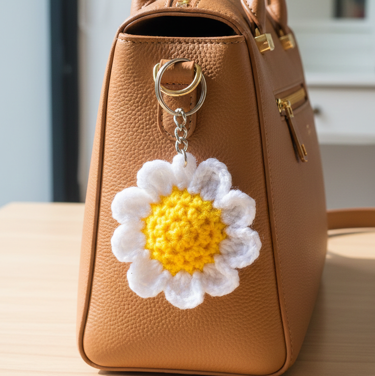 Handmade Crochet Daisy Flower Keychain & Bag Charm