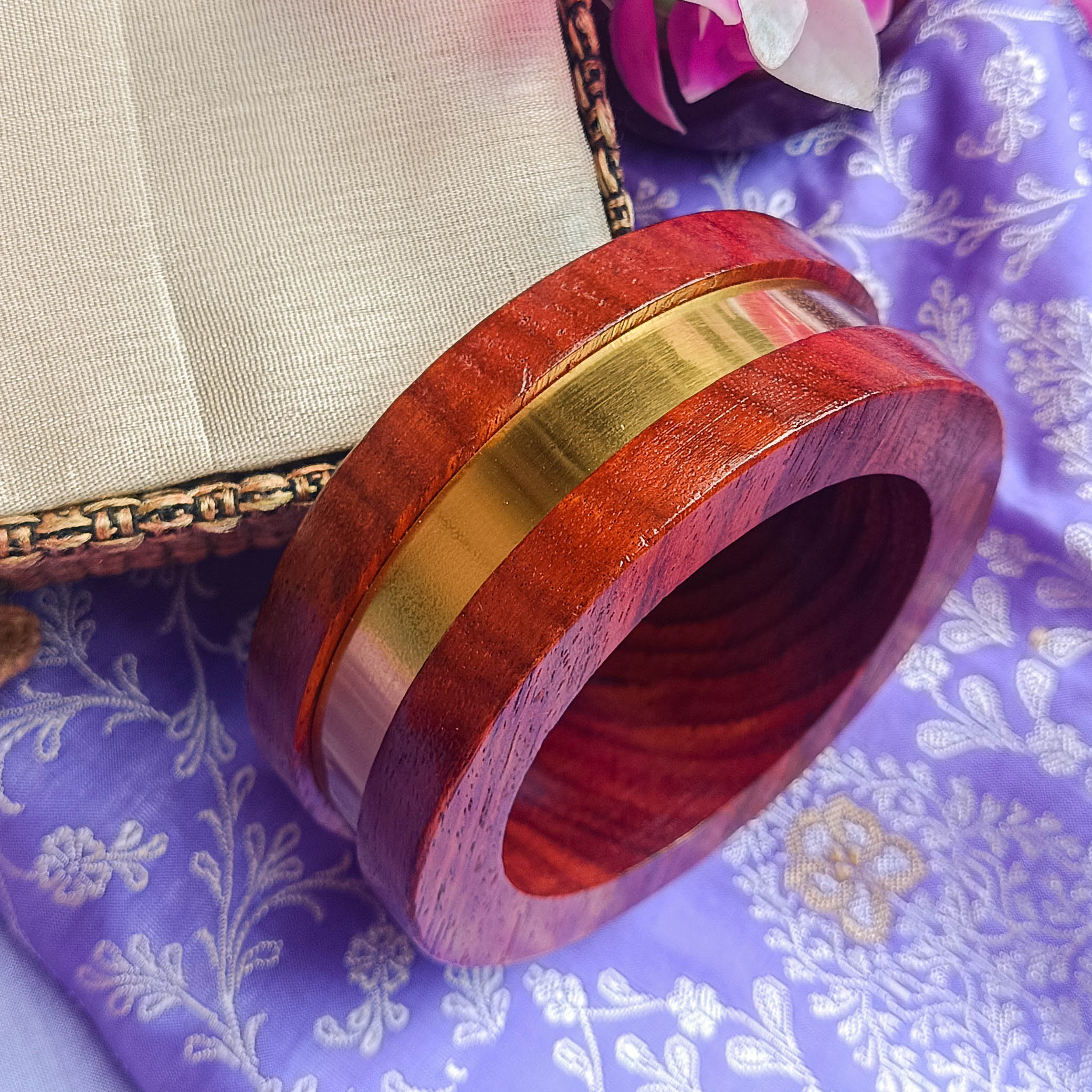 Iraani Handcrafted Sheesham Wood Bangle with Gold Accent for Girls & Women | Trending Wooden Kada Bangle