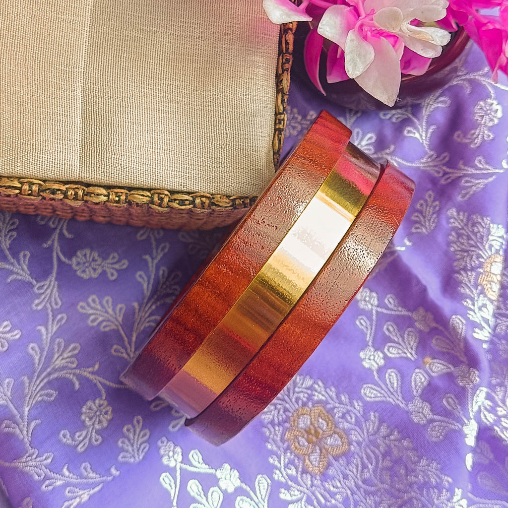 Iraani Handcrafted Sheesham Wood Bangle with Gold Accent for Girls & Women | Trending Wooden Kada Bangle