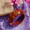 Afreen Handcrafted Wooden Kada Bangle with Golden Brass Heart Motifs | Trending Wooden Bangles for Girls & Women