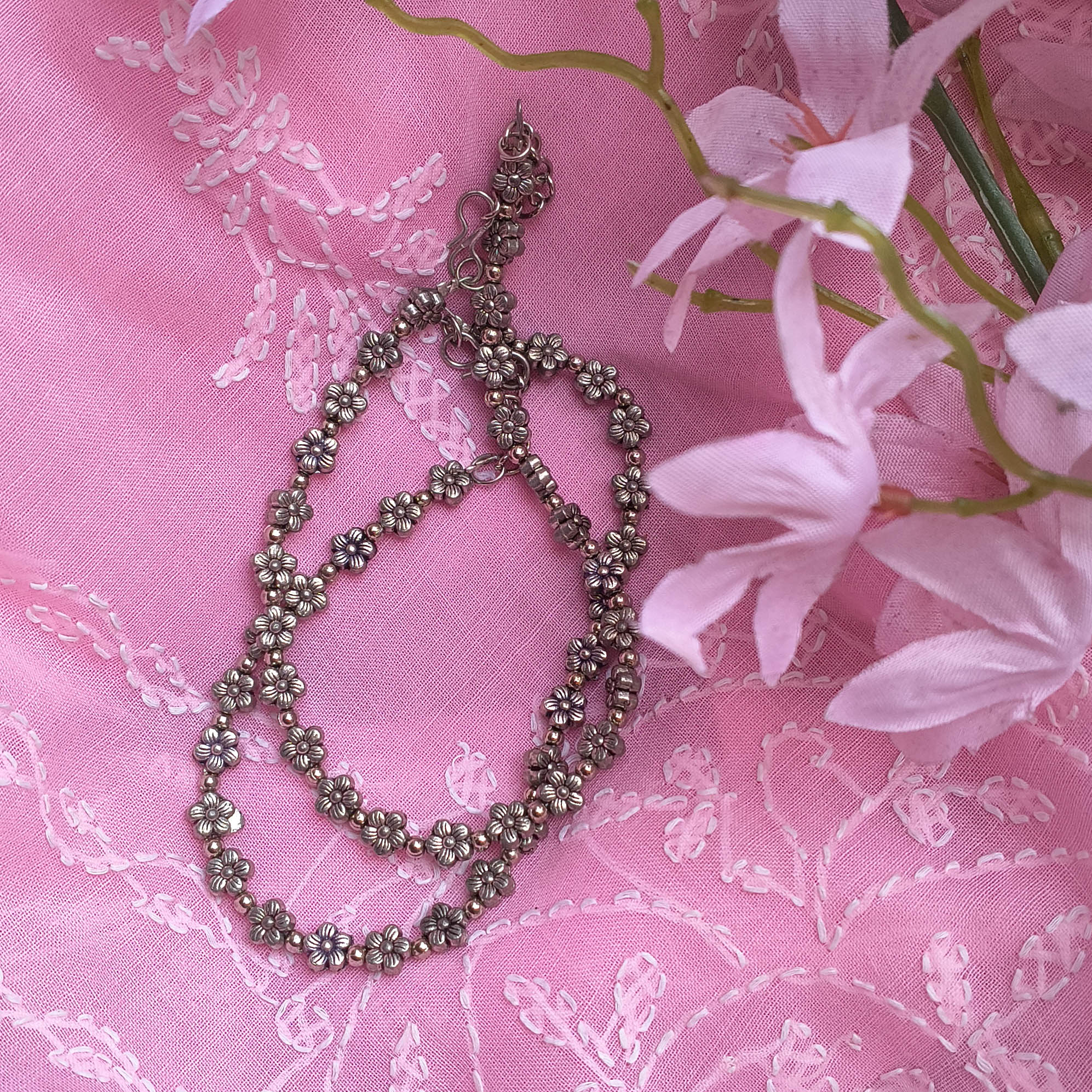 Samreen German Silver Floral Anklets for Girls