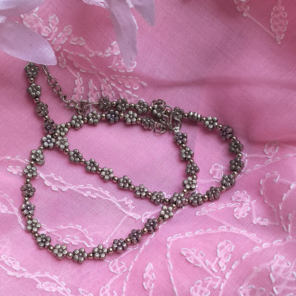 Samreen German Silver Floral Anklets for Girls