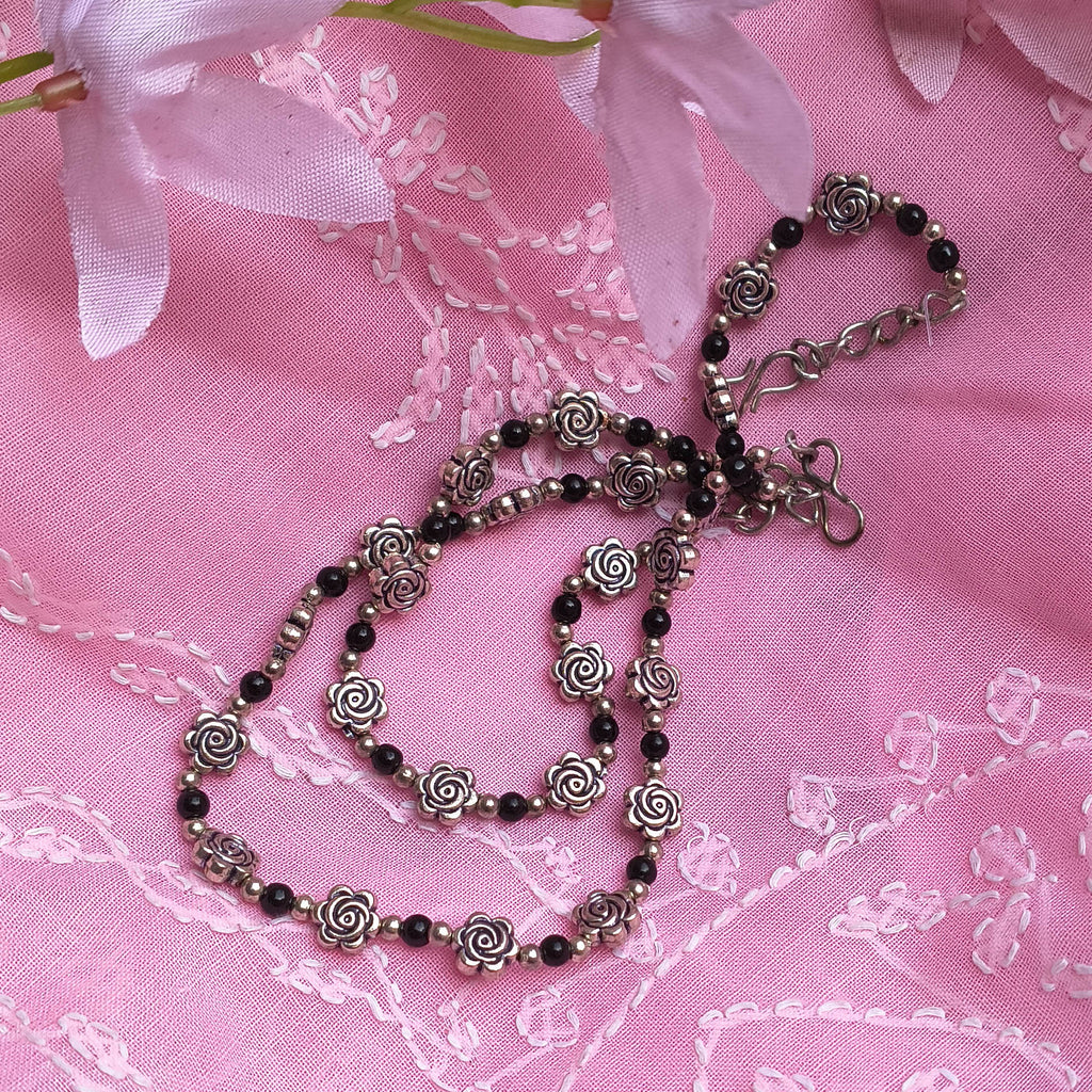 Gulaabo German Silver Rose Shape Anklets for Girls