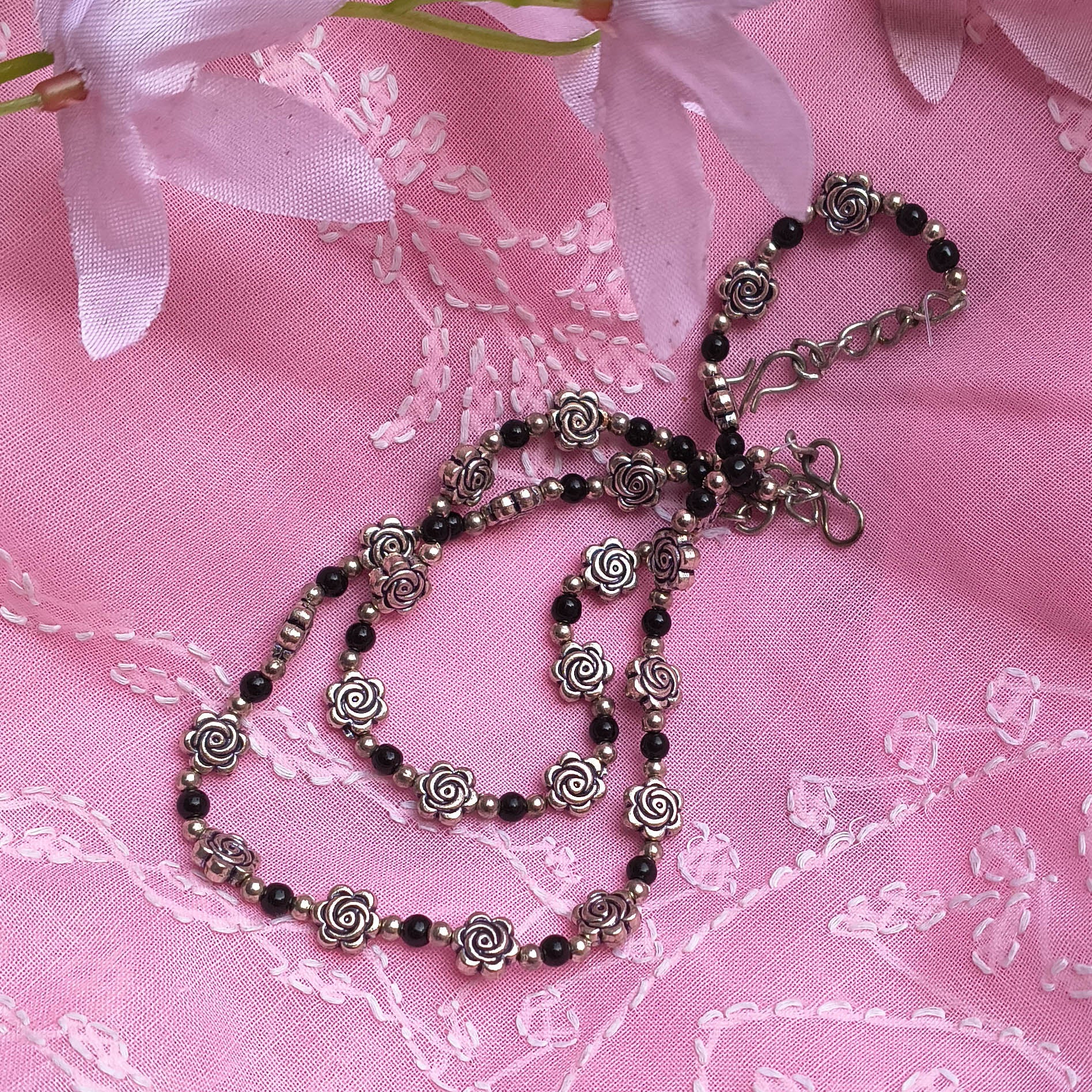 Gulaabo German Silver Rose Shape Anklets for Girls