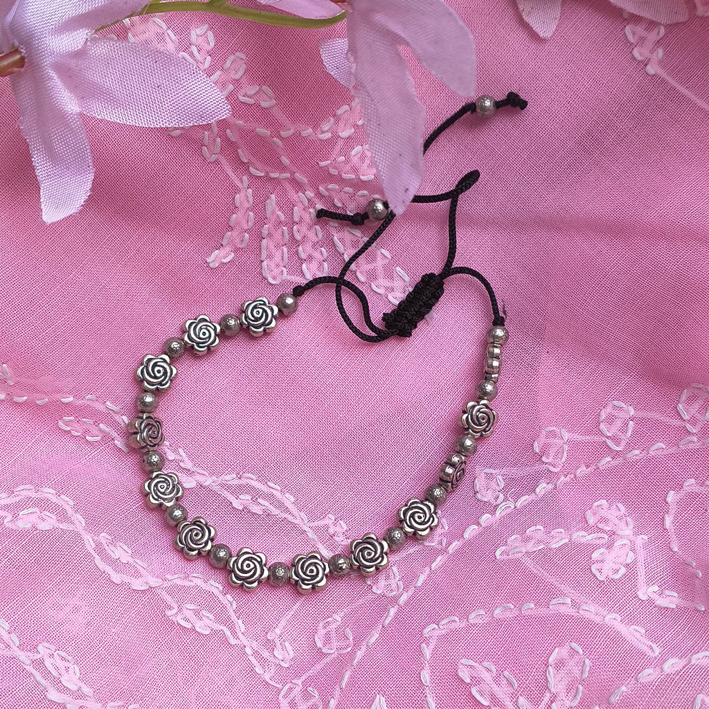 Nagma German Silver Rose Anklet for Girls