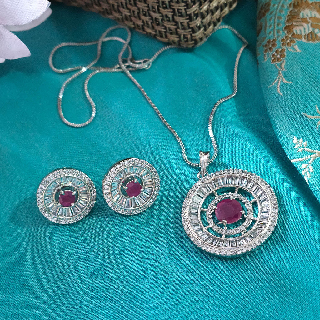 Zia Pendant Set: Rose Pink American Diamond Jewelry for Weddings & Parties