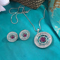 Zia Pendant Set: Rose Pink American Diamond Jewelry for Weddings & Parties