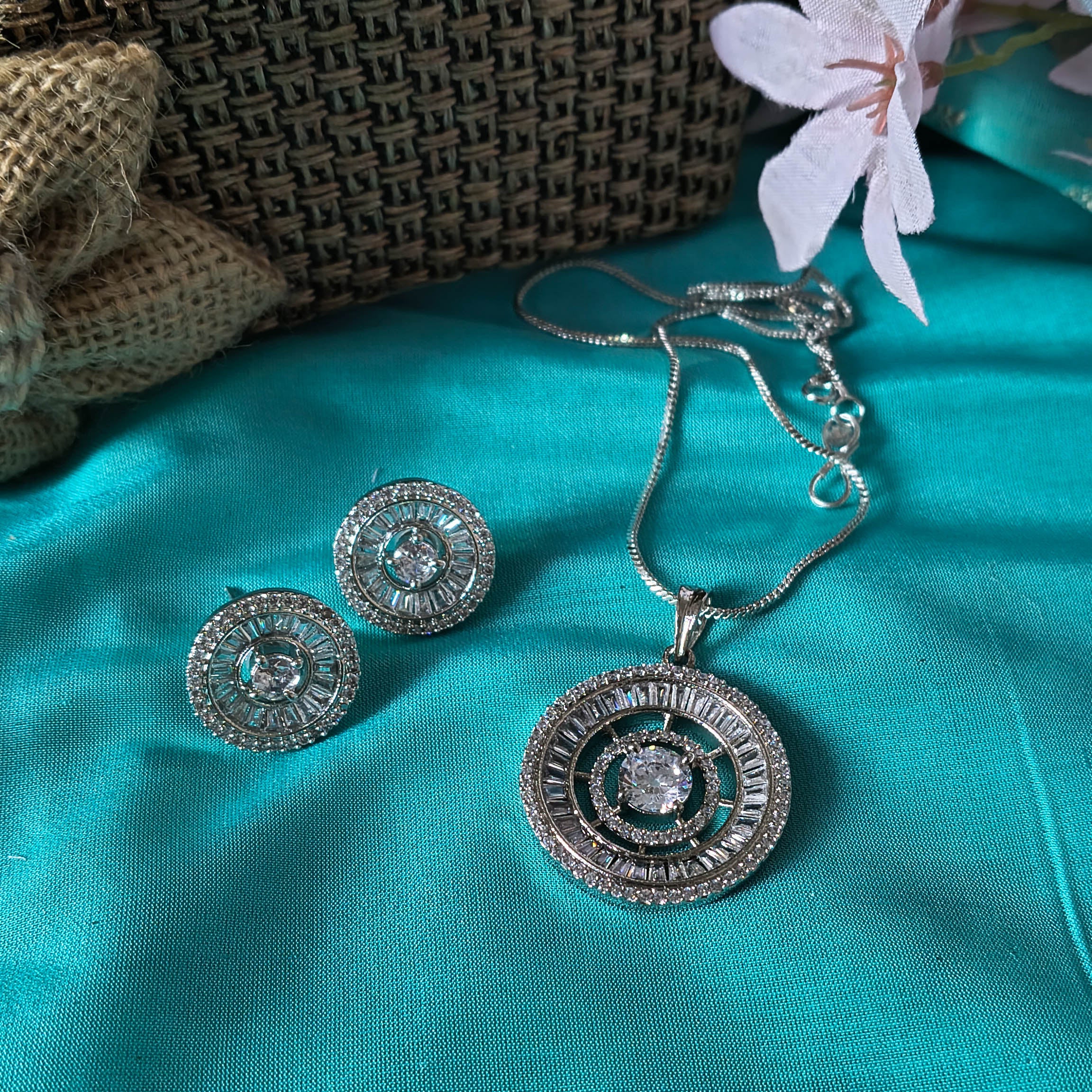 Samaa Silver AD/ CZ Pendant Set with Earrings for Women